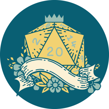 Retro Dövme Biçimi Doğal 20 D20 zar bir insan tarafından çizildi