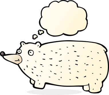 Bir insan tarafından çizilmiş düşünce baloncuklu komik çizgi film ayısı.