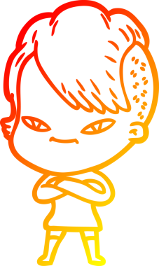 Hipster saç kesimi bir insan tarafından çizilmiş güzel bir çizgi film kızı çizimi.