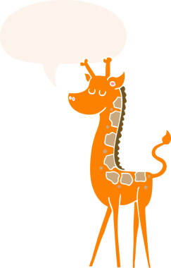 bir insan tarafından çizilmiş, konuşma baloncuklu çizgi film zürafası.