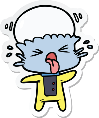 Bir insan tarafından çizilmiş garip bir uzaylı çizgi film çıkartması.