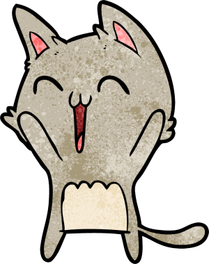 Mutlu çizgi film kedisi miyavlıyor bir insan tarafından