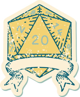 Retro Dövme Biçimi Doğal 20 kritik vuruş D20 zar bir insan tarafından çizildi