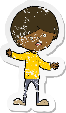 Bir insan tarafından çizilmiş mutsuz bir çocuk çizgi filminin gerilimli yapıştırması.