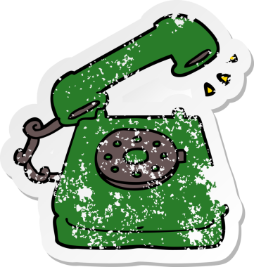 Bir insan tarafından çizilmiş eski bir telefonun sıkıntılı çıkartması.