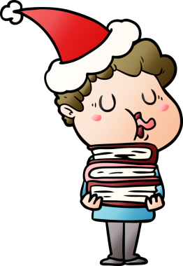 Bir insan tarafından çizilmiş Noel Baba şapkası giymiş bir adamın el çizimi karikatürü.