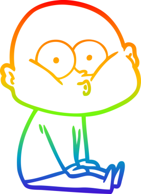 Gökkuşağı gradyan çizgi çizimi bir insan tarafından çizilmiş kel bir adamın çizimi