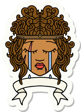 Ağlayan bir insan barbarının çıkartması. Bir insan tarafından çizilmiş pankartıyla.