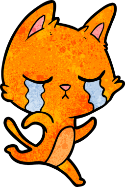 Bir insan tarafından çizilmiş ağlayan çizgi film kedisi.