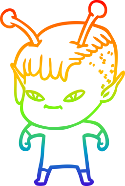 Gökkuşağı gradyan çizgisi bir insan tarafından çizilmiş şirin bir uzaylı kızın çizimi.