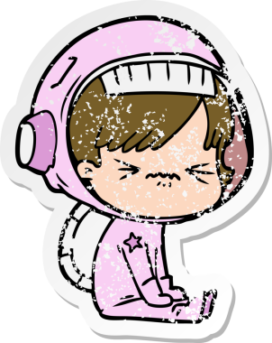 Bir insan tarafından çizilmiş kızgın bir uzay kızının sıkıntılı çıkartması.