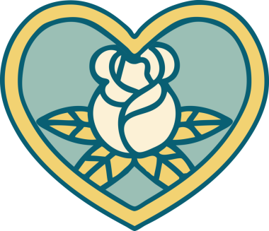 Bir insan tarafından çizilmiş kalp ve çiçeklerin ikonik dövme şekli