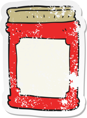 Bir insan tarafından çizilmiş reçel kavanozunun gerilimli retro etiketi.