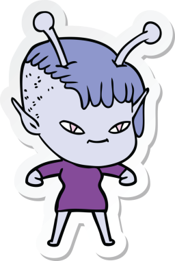 Bir insan tarafından çizilmiş şirin bir uzaylı kızın çıkartması.