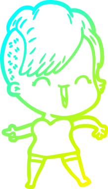 Bir insan tarafından çizilmiş, mutlu bir hipster kız çizgi filmi.