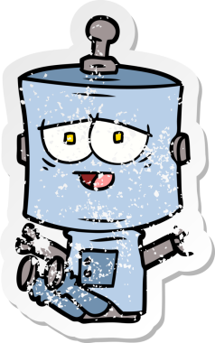 Bir insan tarafından çizilmiş karikatür robotunun sıkıntılı çıkartması.