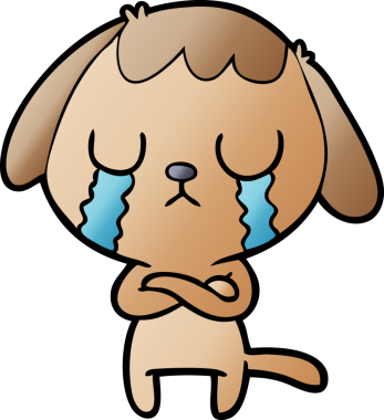 Bir insan tarafından çizilmiş şirin bir çizgi film köpeği ağlıyor.