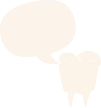 Bir insan tarafından çizilmiş, konuşma baloncuklu çizgi film dişleri.