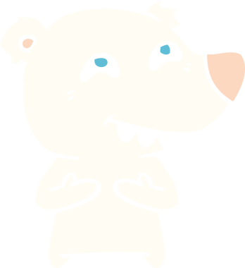 Düz renkli karikatür kutup ayısı bir insan tarafından çizilmiş dişleri gösteriyor.