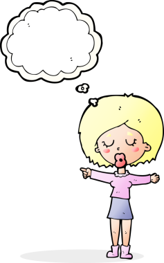 Bir insan tarafından çizilmiş düşünce balonlu bir kadın.