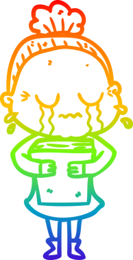 Gökkuşağı gradyan çizgi çizimi bir insan tarafından çizilmiş ağlayan yaşlı bir kadın