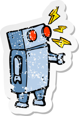 Bir insan tarafından çizilmiş karikatür robotunun gerilmiş yapıştırması.