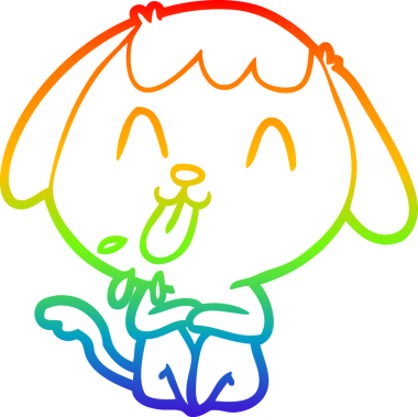 Gökkuşağı gradyan çizimi. Bir insan tarafından çizilmiş şirin bir köpek çizimi.