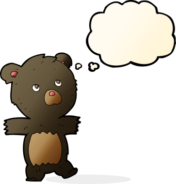 Bir insan tarafından çizilmiş düşünce baloncuğu olan sevimli siyah ayı.