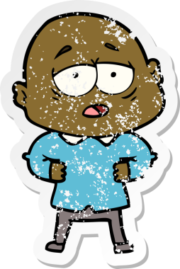 Bir insan tarafından çizilmiş yorgun ve kel bir adamın sıkıntılı çıkartması.