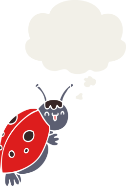 Düşünce baloncuğu insan tarafından çizilmiş sevimli uğur böceği çizgi filmi.