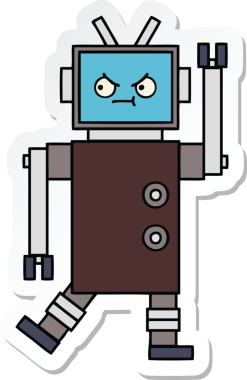 Bir insan tarafından çizilmiş şirin çizgi film robotunun çıkartması.