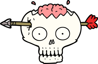 Bir insan tarafından çizilmiş, beynine ok saplanmış kafatası