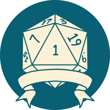 Retro Dövme Biçimi Doğal Bir d20 zar bir insan tarafından çizildi