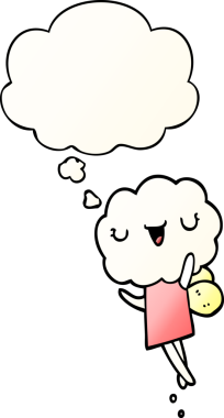 Düşünce baloncuğu olan, bir insan tarafından çizilmiş tatlı çizgi film başlıklı yaratık.