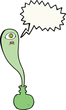 Şişede cadılar bayramı hayaleti ve bir insan tarafından çizilmiş konuşma balonu.