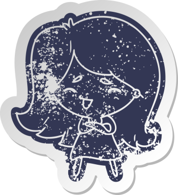 Bir insan tarafından çizilmiş sevimli bir kawai kızının sıkıntılı eski çizgi film çıkartması.