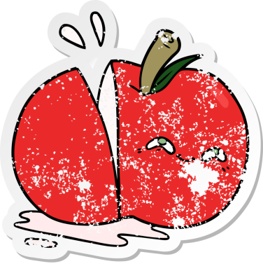 Bir insan tarafından çizilmiş dilimlenmiş elma etiketi.