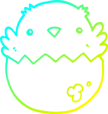 Bir insan tarafından çizilen yumurtadan çıkan bir karikatür yavrusunun soğuk gradyan çizgisi.