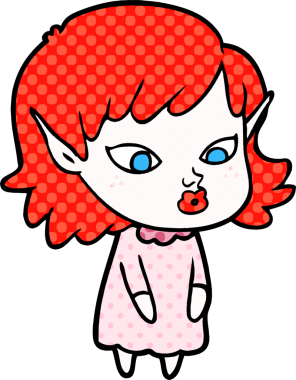 Bir insan tarafından çizilmiş sivri kulaklı elf kızı.