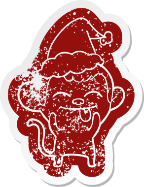 Komik çizgi film, insan tarafından çizilmiş Noel Baba şapkası takan bir maymunun sıkıntılı çıkartması.