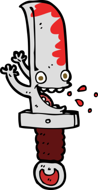 Bir insan tarafından çizilmiş çılgın bıçak çizgi film karakteri.