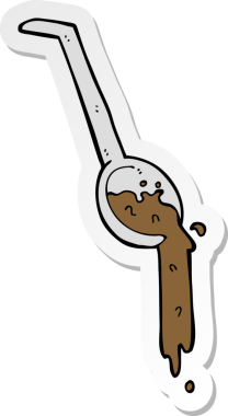 Bir insan tarafından çizilmiş et suyu dolu bir karikatür etiketi.