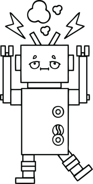 Bir insan tarafından çizilmiş bozuk bir robotun çizgi çizimi