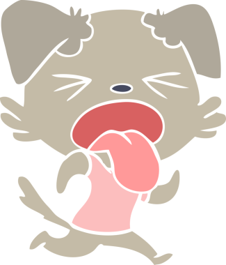 Düz renkli çizgi film. Bir insan tarafından çizilmiş iğrenç bir köpek.