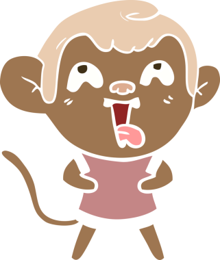 Bir insan tarafından çizilmiş düz renk çizgi film maymunu.