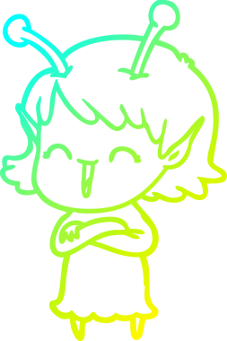 Soğuk gradyan çizgisi, bir insan tarafından çizilmiş gülen uzaylı bir kızın çizimi.