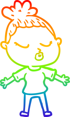 Gökkuşağı gradyan çizgi çizimi bir insan tarafından çizilmiş sakin bir kadın