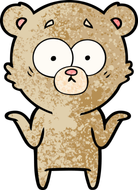 Çizgi film ayısı bir insan tarafından çizilmiş omuzlarını silkiyor.