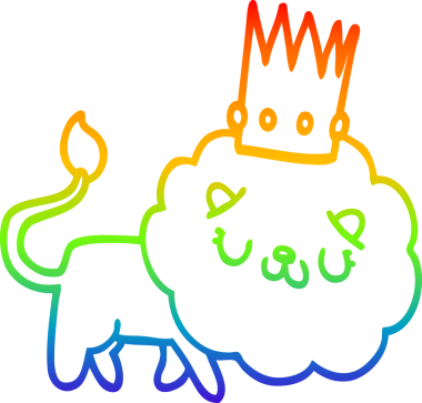 Gökkuşağı gradyan çizgi çizimi Bir insan tarafından çizilmiş taç ile bir çizgi aslan