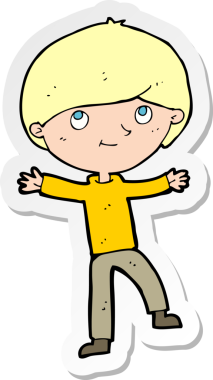 Bir insan tarafından çizilmiş heyecanlı bir çocuğun çıkartması.